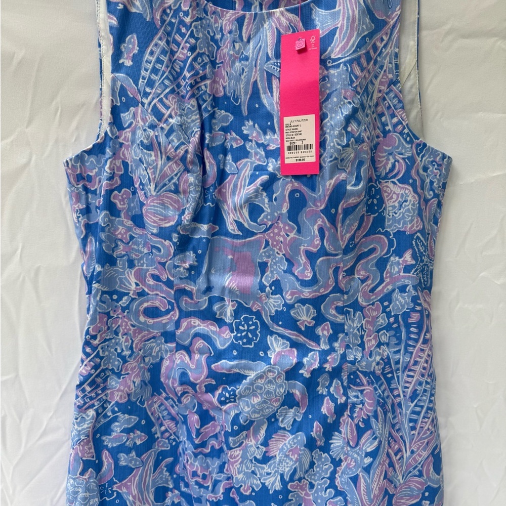 Lilly Pulitzer Blue and White Fitted Midi Shift Dress